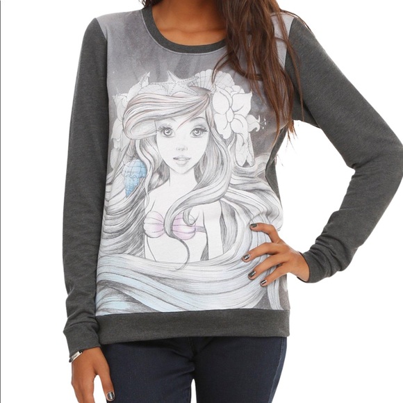 Disney Longsleeve Shirt The Little Mermaid Ariel Sketch Gray Pullover Top XL - Picture 1 of 5